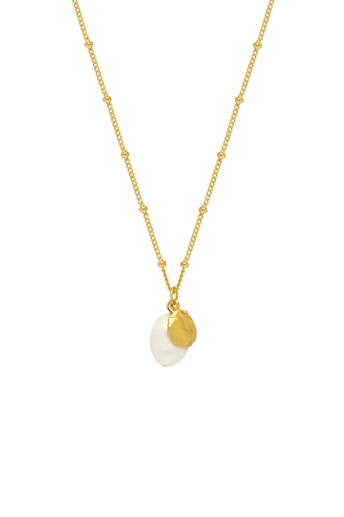 Double Charm Textured Coin and Baroque Pearl Necklace - Image 3