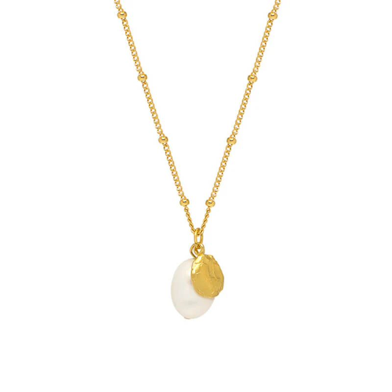 Double Charm Textured Coin and Baroque Pearl Necklace - Image 5