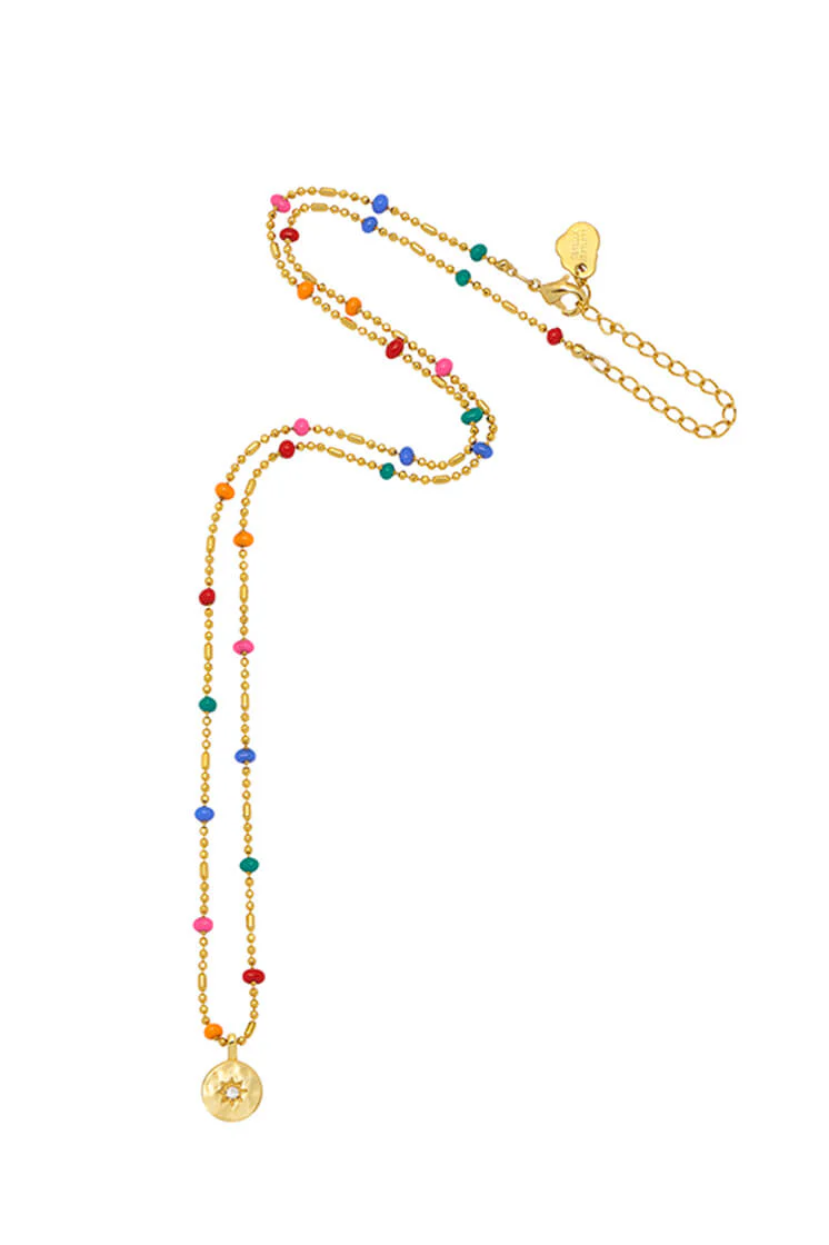 CZ Pendant Rainbow Beaded Necklace - Image 6