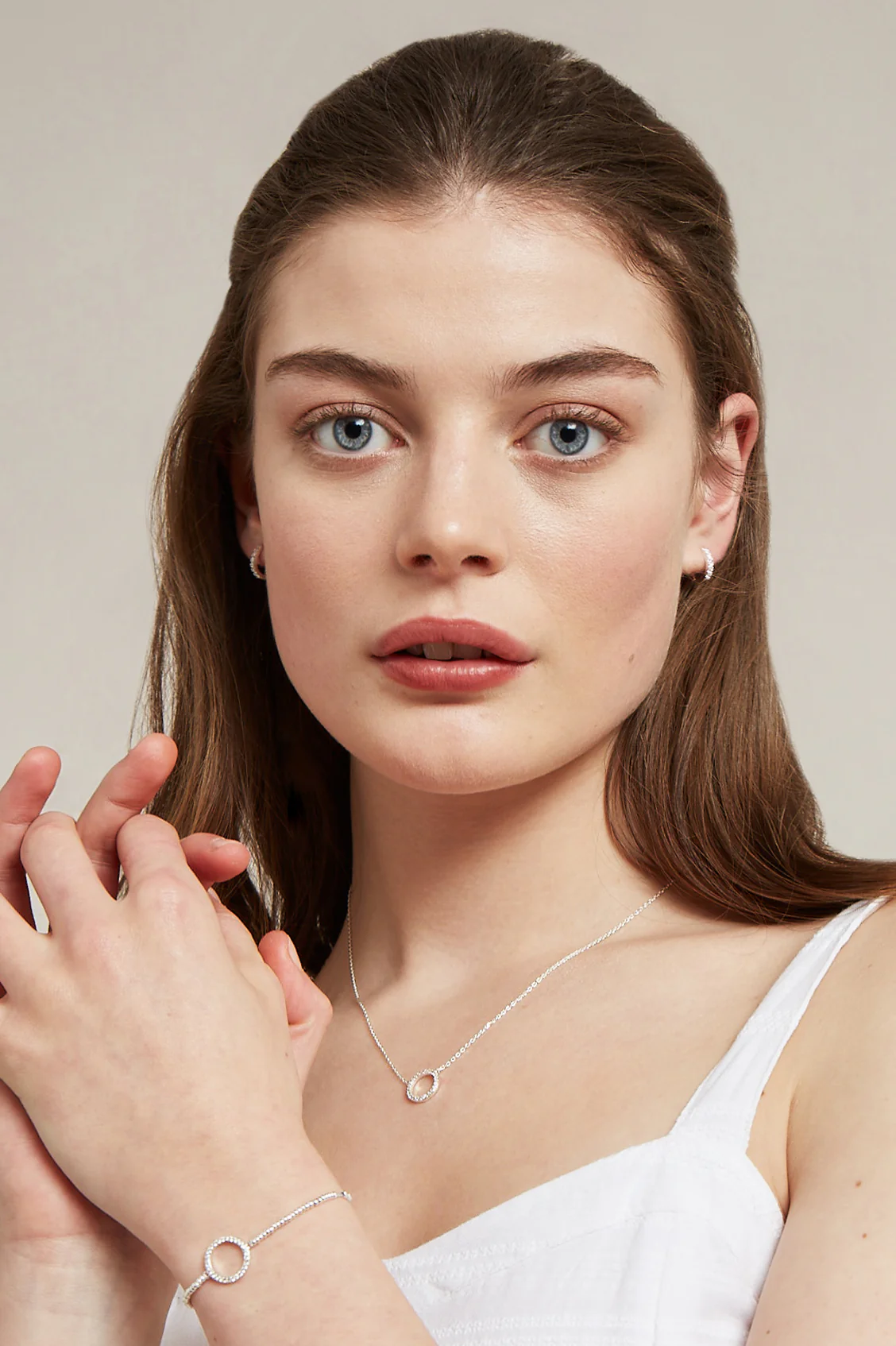 Hoop Earrings with White CZ - Image 5